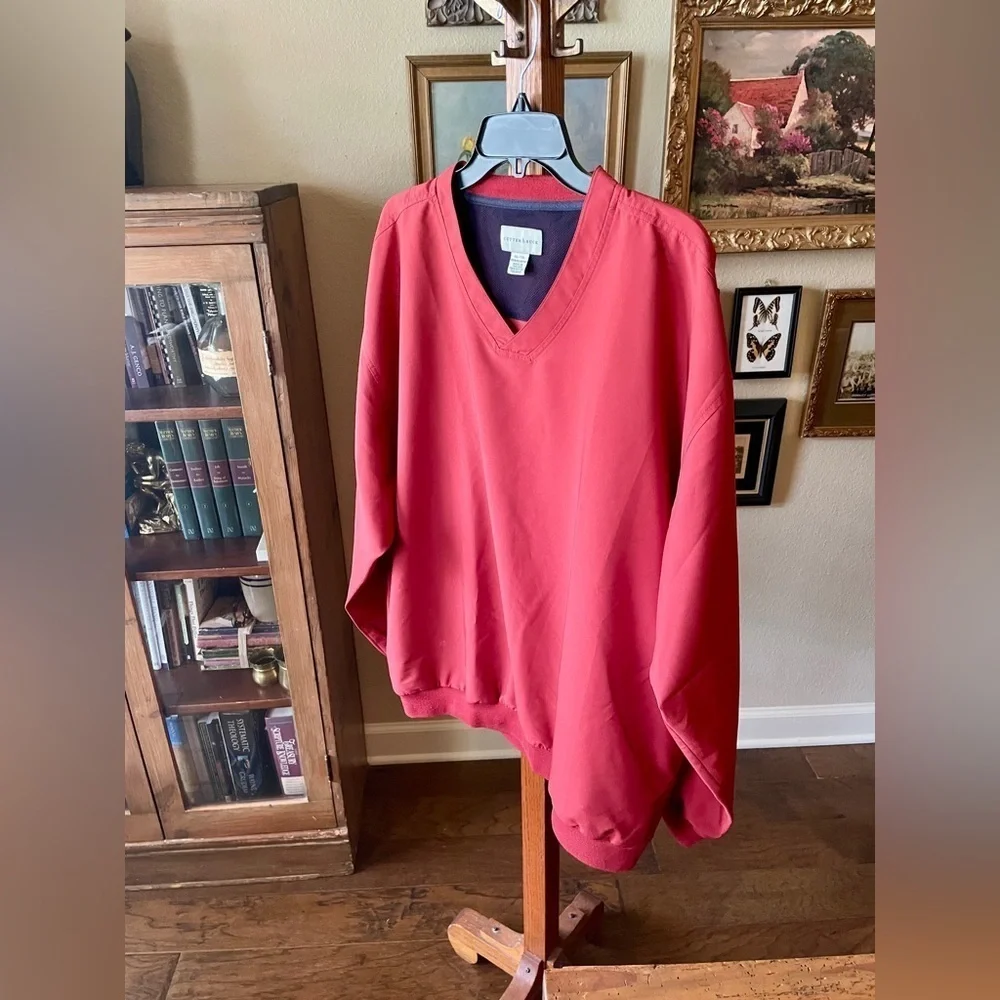 Cutter & Buck men’s v-neck pullover windbreaker golf jacket w/ pockets XL red